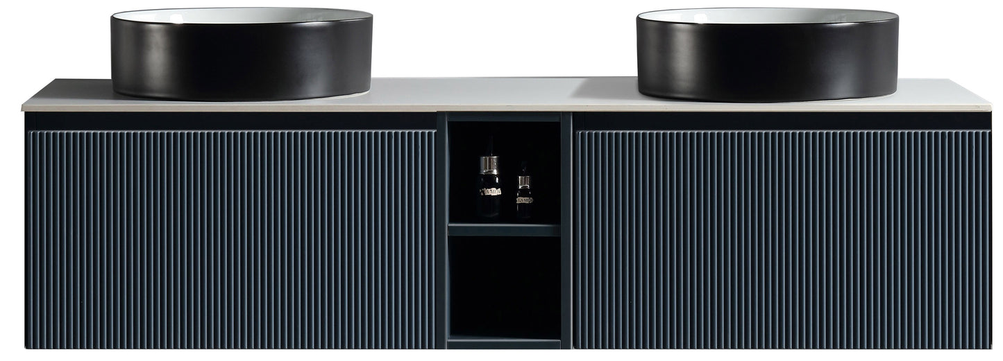 Tailored Bathrooms Flauto 1400mm Wall Hung Double Vanity with Side Storage & Sintered Stone Counter Top