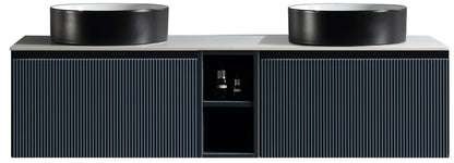 Tailored Bathrooms Flauto 1400mm Wall Hung Double Vanity with Side Storage & Sintered Stone Counter Top