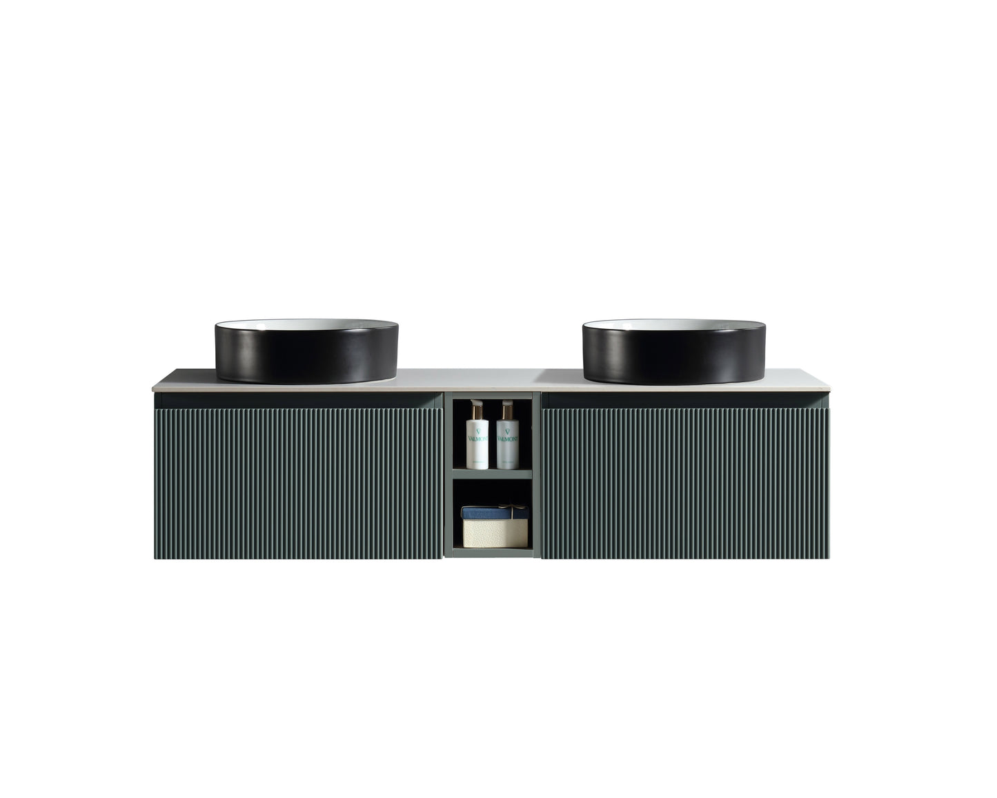 Tailored Bathrooms Flauto 1400mm Wall Hung Double Vanity with Side Storage & Sintered Stone Counter Top