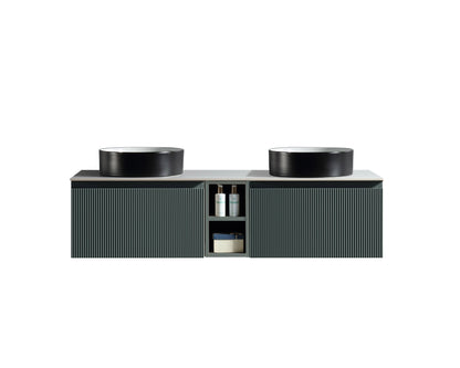 Tailored Bathrooms Flauto 1400mm Wall Hung Double Vanity with Side Storage & Sintered Stone Counter Top