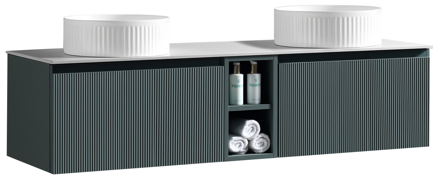 Tailored Bathrooms Flauto 1400mm Wall Hung Double Vanity with Side Storage & Sintered Stone Counter Top
