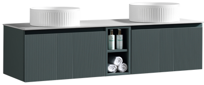 Tailored Bathrooms Flauto 1400mm Wall Hung Double Vanity with Side Storage & Sintered Stone Counter Top