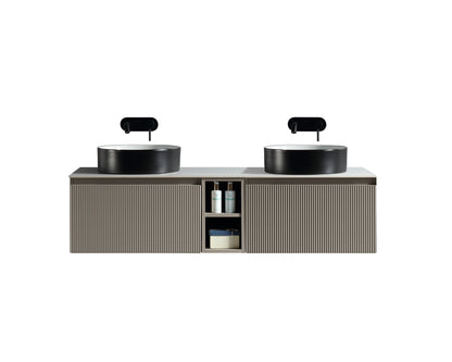 Tailored Bathrooms Flauto 1400mm Wall Hung Double Vanity with Side Storage & Sintered Stone Counter Top