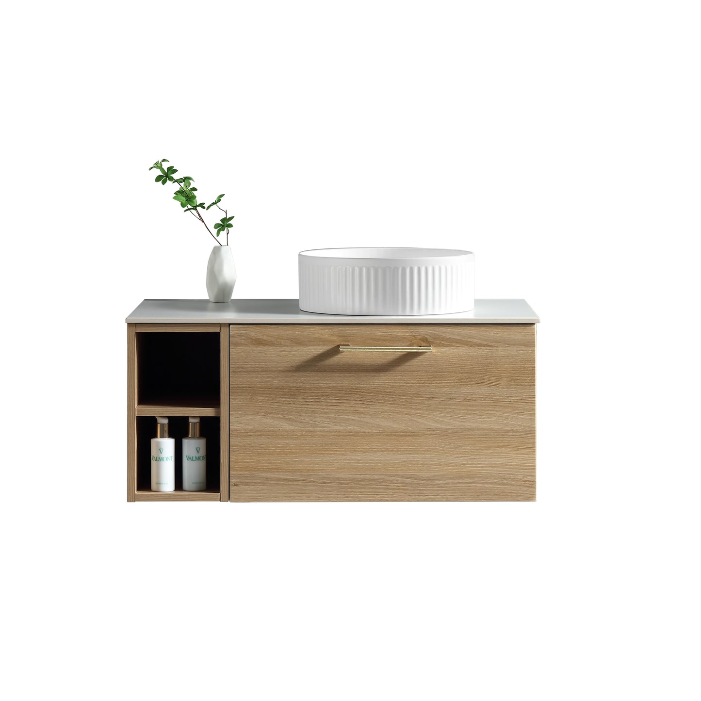 Tailored Bathrooms Piatta 800mm Wall Hung Vanity with Side Storage – Right Hand Sintered Stone Counter Top