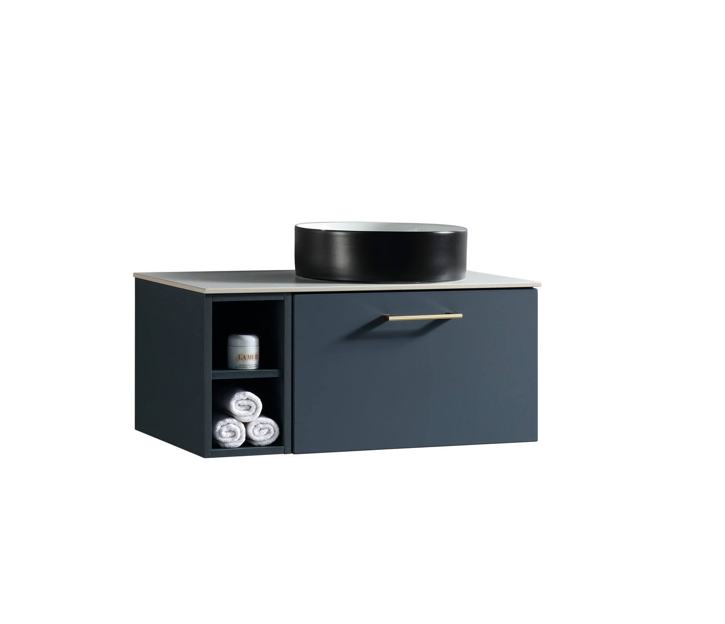 Tailored Bathrooms Piatta 800mm Wall Hung Vanity with Side Storage – Right Hand Sintered Stone Counter Top