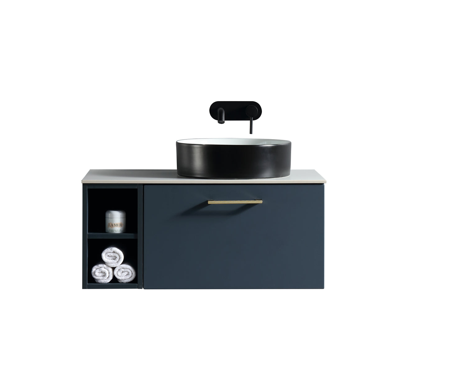 Tailored Bathrooms Piatta 800mm Wall Hung Vanity with Side Storage – Right Hand Sintered Stone Counter Top