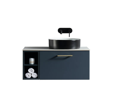 Tailored Bathrooms Piatta 800mm Wall Hung Vanity with Side Storage – Right Hand Sintered Stone Counter Top