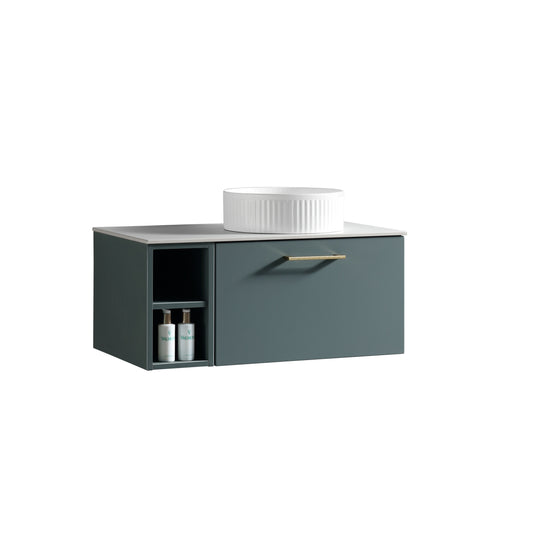 Tailored Bathrooms Piatta 800mm Wall Hung Vanity with Side Storage – Right Hand Sintered Stone Counter Top