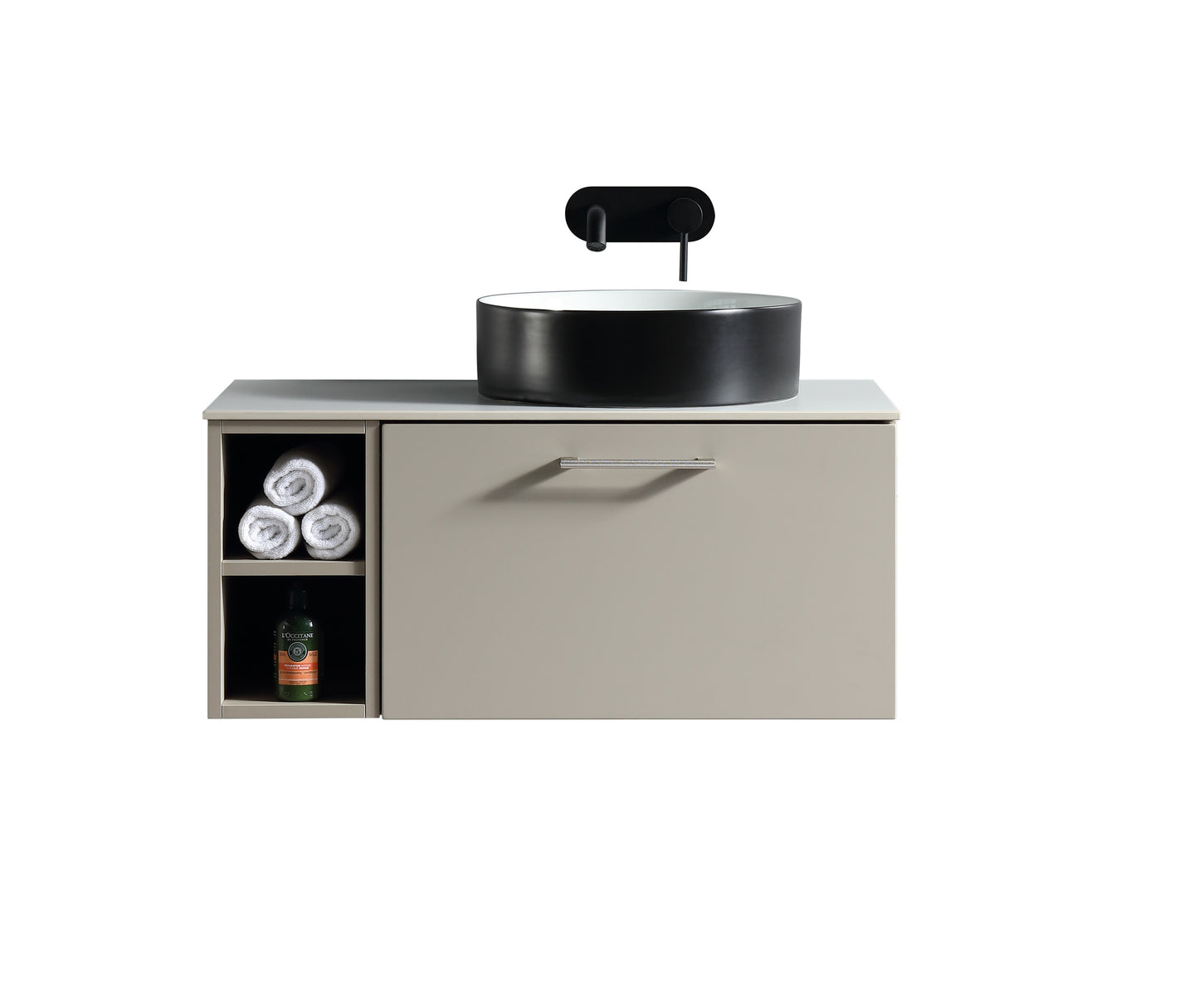 Tailored Bathrooms Piatta 800mm Wall Hung Vanity with Side Storage – Right Hand Sintered Stone Counter Top