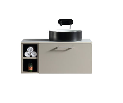 Tailored Bathrooms Piatta 800mm Wall Hung Vanity with Side Storage – Right Hand Sintered Stone Counter Top