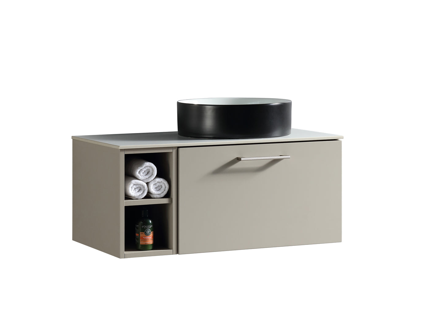 Tailored Bathrooms Piatta 800mm Wall Hung Vanity with Side Storage – Right Hand Sintered Stone Counter Top