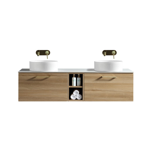 Tailored Bathrooms Piatta 1400mm Wall Hung Double Vanity with Side Storage & Sintered Stone Counter Top