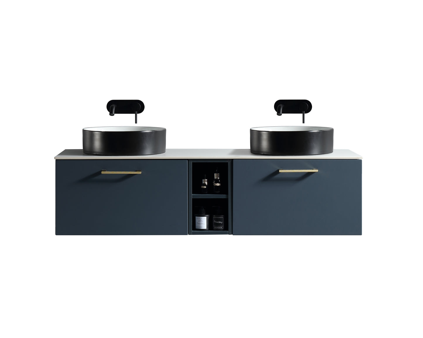 Tailored Bathrooms Piatta 1400mm Wall Hung Double Vanity with Side Storage & Sintered Stone Counter Top