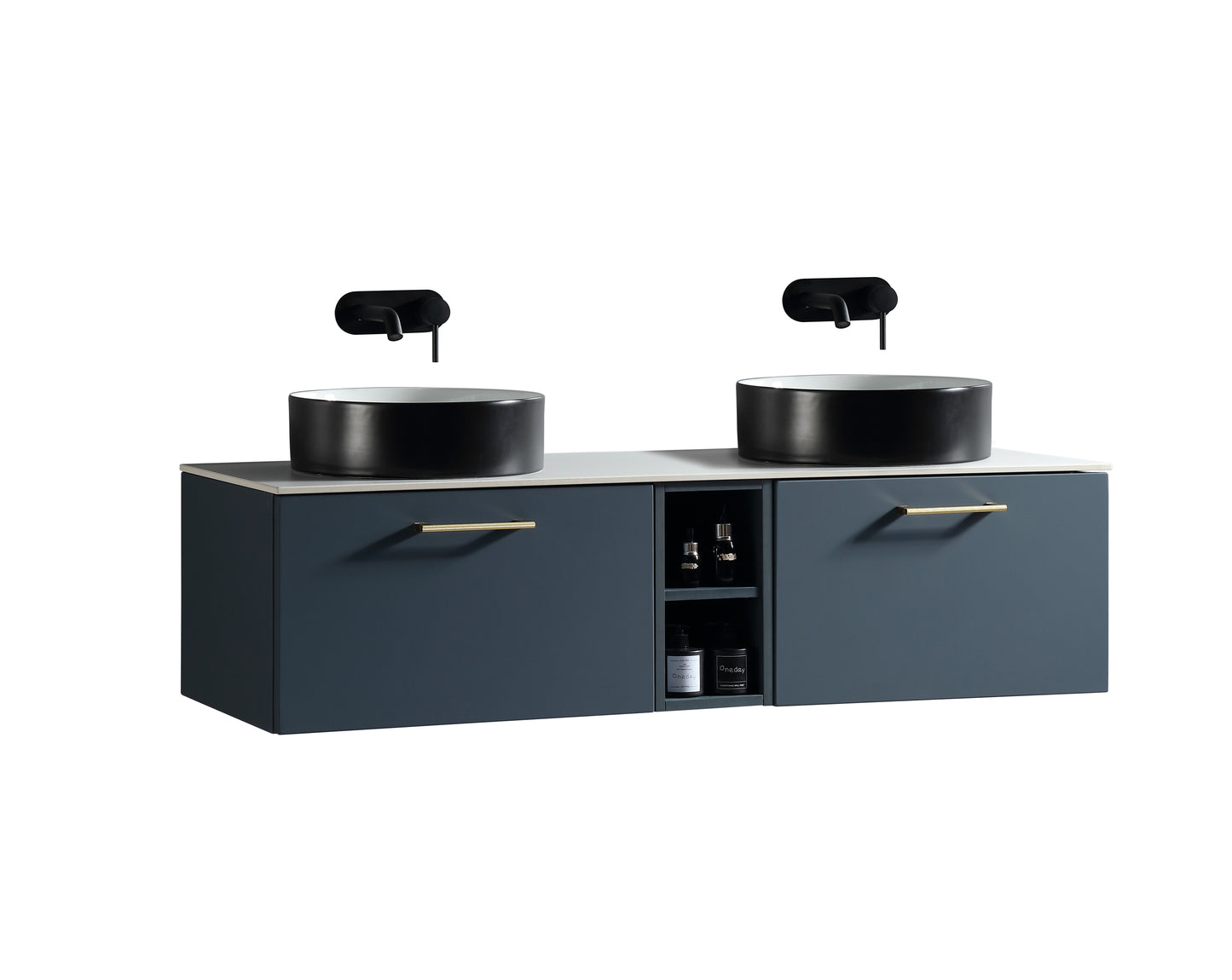 Tailored Bathrooms Piatta 1400mm Wall Hung Double Vanity with Side Storage & Sintered Stone Counter Top