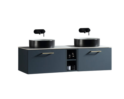 Tailored Bathrooms Piatta 1400mm Wall Hung Double Vanity with Side Storage & Sintered Stone Counter Top