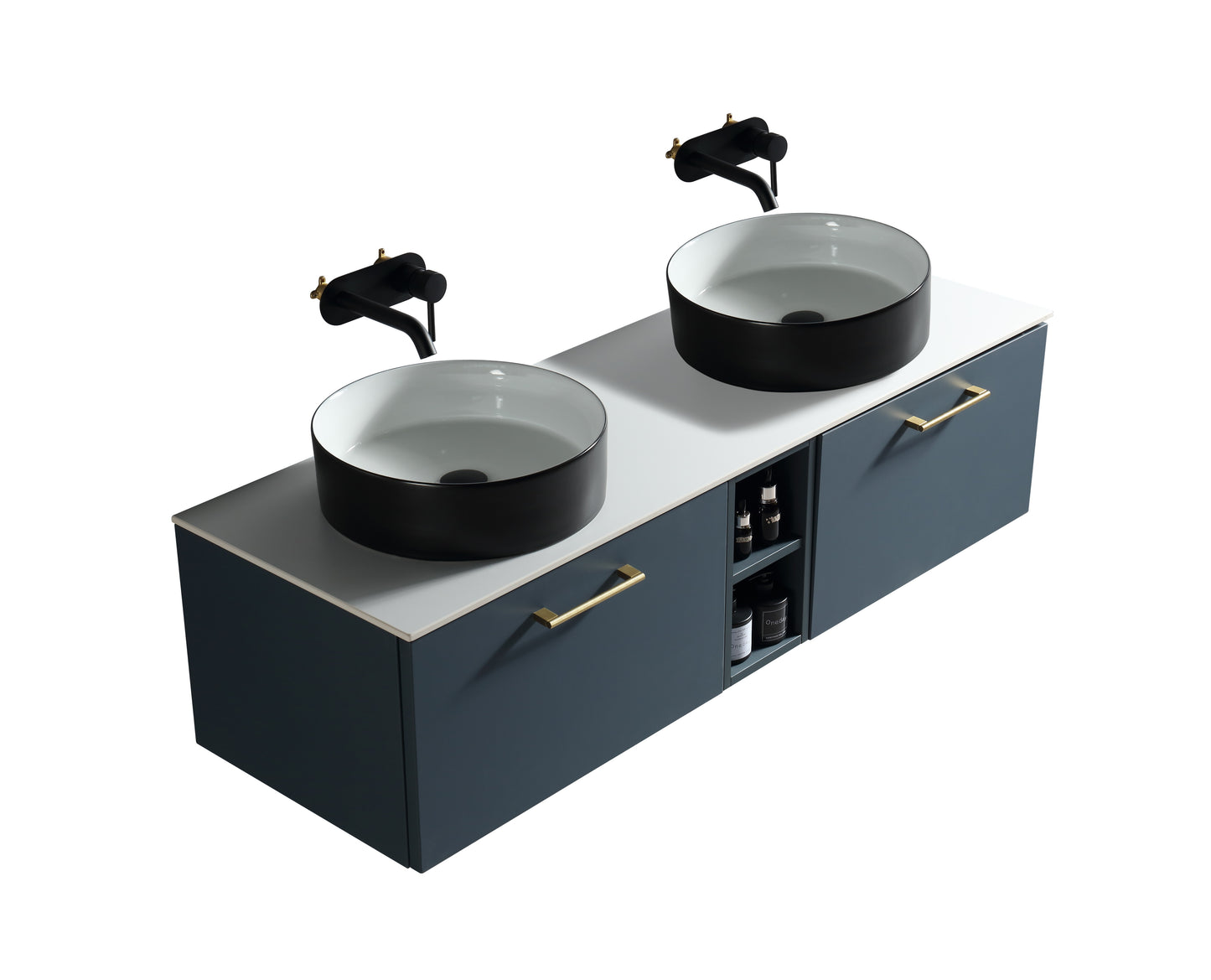 Tailored Bathrooms Piatta 1400mm Wall Hung Double Vanity with Side Storage & Sintered Stone Counter Top