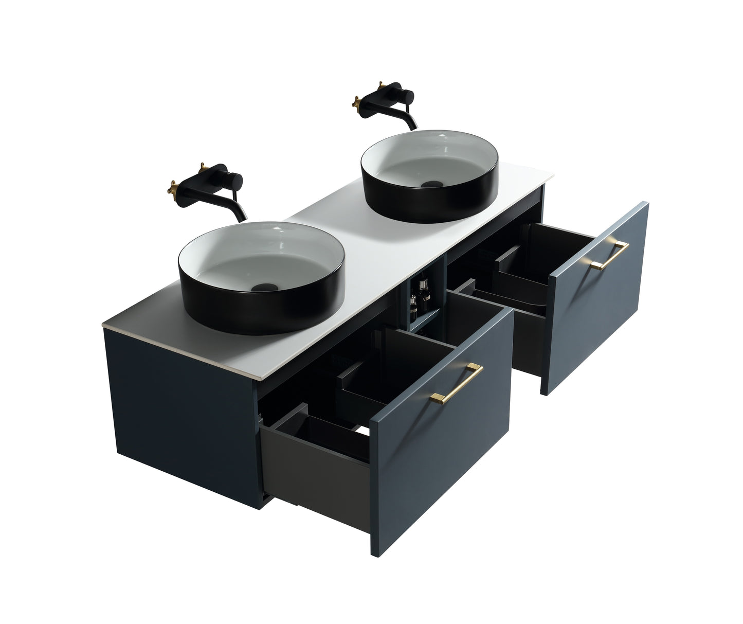 Tailored Bathrooms Piatta 1400mm Wall Hung Double Vanity with Side Storage & Sintered Stone Counter Top