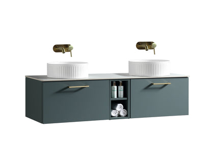 Tailored Bathrooms Piatta 1400mm Wall Hung Double Vanity with Side Storage & Sintered Stone Counter Top
