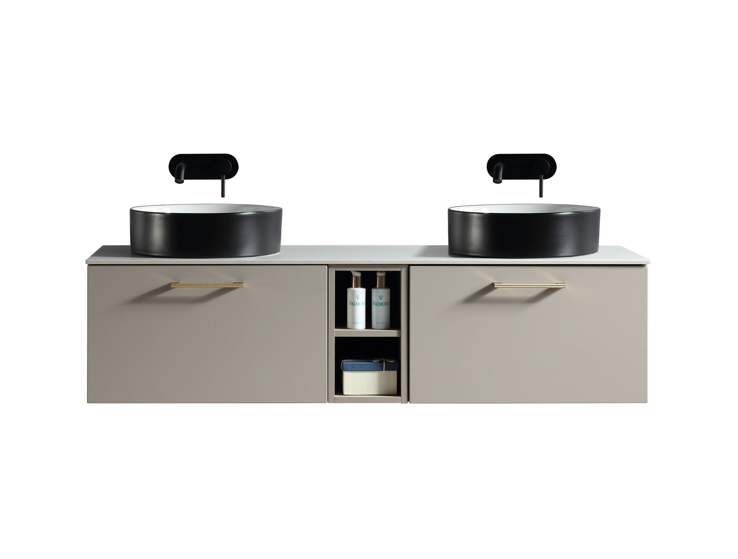 Tailored Bathrooms Piatta 1400mm Wall Hung Double Vanity with Side Storage & Sintered Stone Counter Top