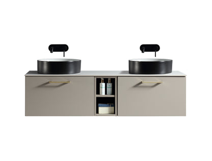 Tailored Bathrooms Piatta 1400mm Wall Hung Double Vanity with Side Storage & Sintered Stone Counter Top