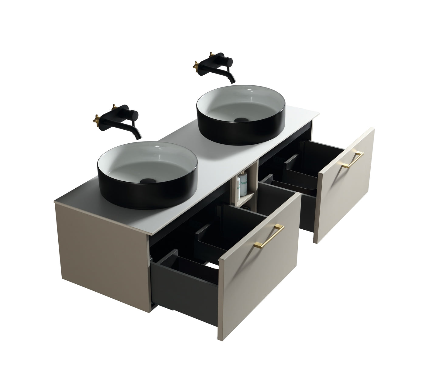 Tailored Bathrooms Piatta 1400mm Wall Hung Double Vanity with Side Storage & Sintered Stone Counter Top