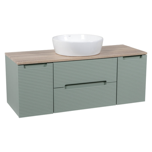 Tailored Bathrooms Monza Plus 1200mm Fluted Wall Hung Vanity with 2 Side Cabinets & Counter Top – Aloe Green