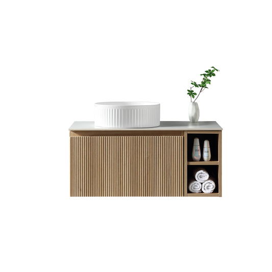 Tailored Bathrooms Flauto 800mm Wall Hung Vanity with Side Storage – Left Hand Sintered Stone Counter Top