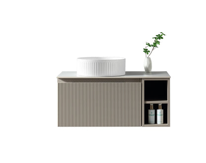 Tailored Bathrooms Flauto 800mm Wall Hung Vanity with Side Storage – Left Hand Sintered Stone Counter Top