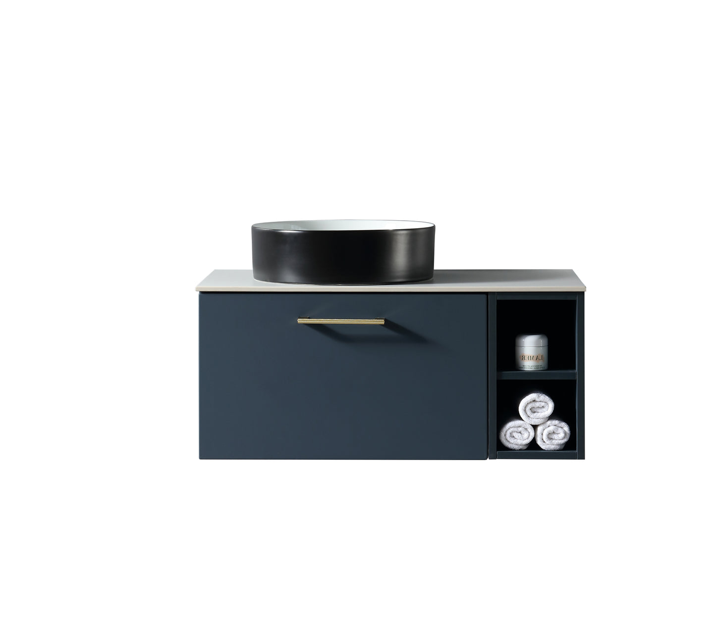 Tailored Bathrooms  Piatta 800mm Wall Hung Vanity with Side Storage – Left Hand Sintered Stone Counter Top