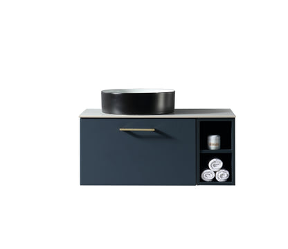 Tailored Bathrooms  Piatta 800mm Wall Hung Vanity with Side Storage – Left Hand Sintered Stone Counter Top
