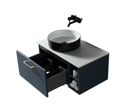 Tailored Bathrooms  Piatta 800mm Wall Hung Vanity with Side Storage – Left Hand Sintered Stone Counter Top