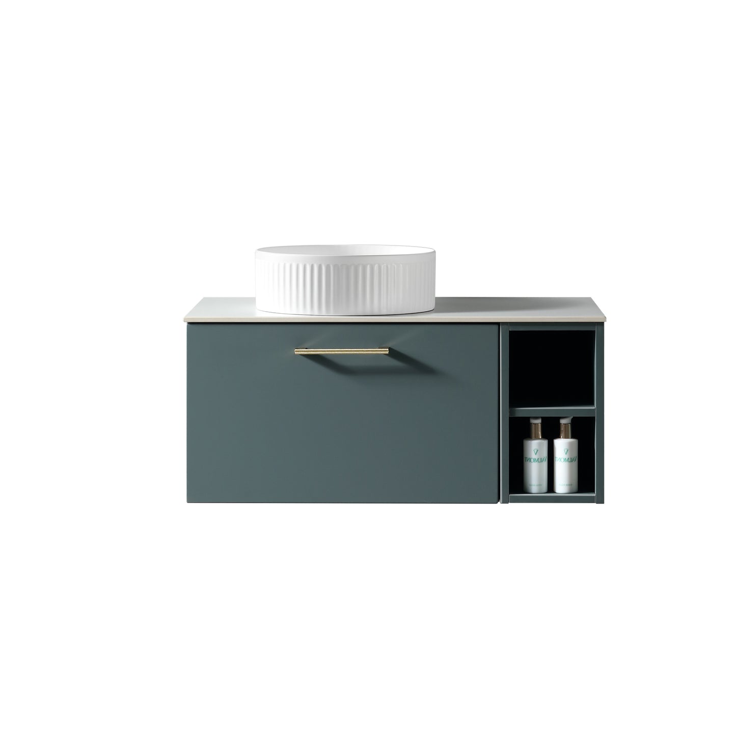 Tailored Bathrooms  Piatta 800mm Wall Hung Vanity with Side Storage – Left Hand Sintered Stone Counter Top