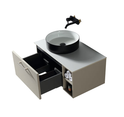 Tailored Bathrooms  Piatta 800mm Wall Hung Vanity with Side Storage – Left Hand Sintered Stone Counter Top