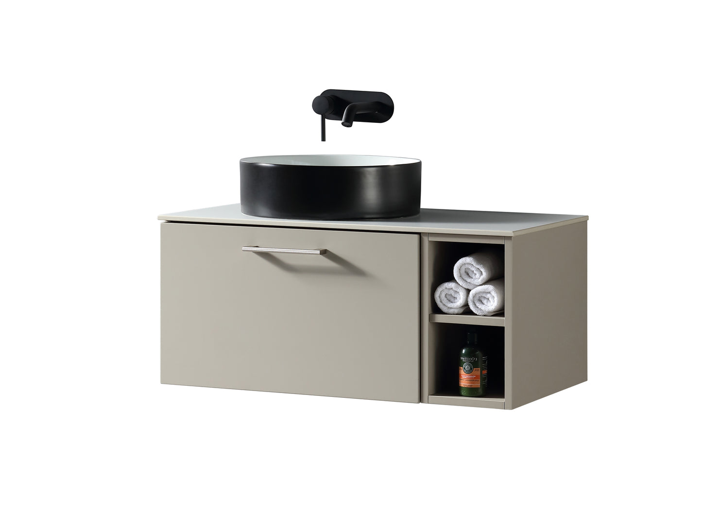 Tailored Bathrooms  Piatta 800mm Wall Hung Vanity with Side Storage – Left Hand Sintered Stone Counter Top