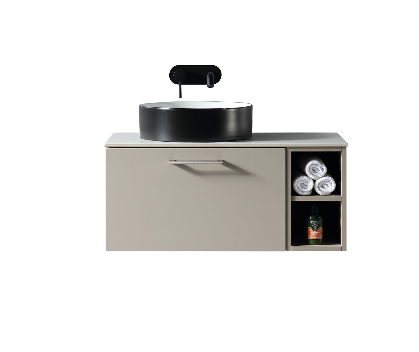 Tailored Bathrooms  Piatta 800mm Wall Hung Vanity with Side Storage – Left Hand Sintered Stone Counter Top