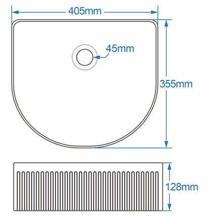 Tailored Bathrooms Flauto Fluted D-Shape Countertop Basin – Gloss White 405x355x128mm