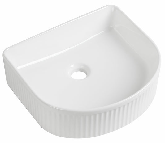 Tailored Bathrooms Flauto Fluted D-Shape Countertop Basin – Gloss White 405x355x128mm