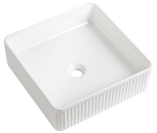 Tailored Bathrooms Flauto Fluted Square Countertop Basin – Gloss White 405x405x130mm