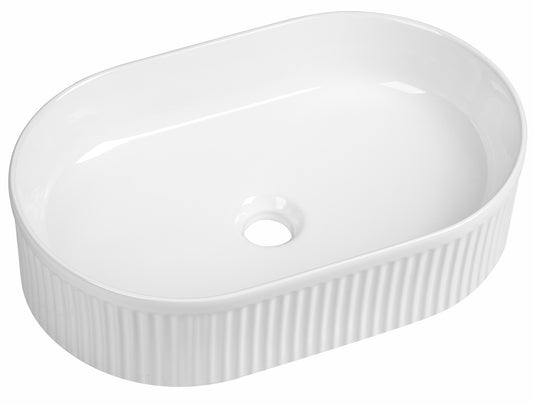 Tailored Bathrooms Flauto Fluted Oval Countertop Basin – Gloss White 490x315x130mm