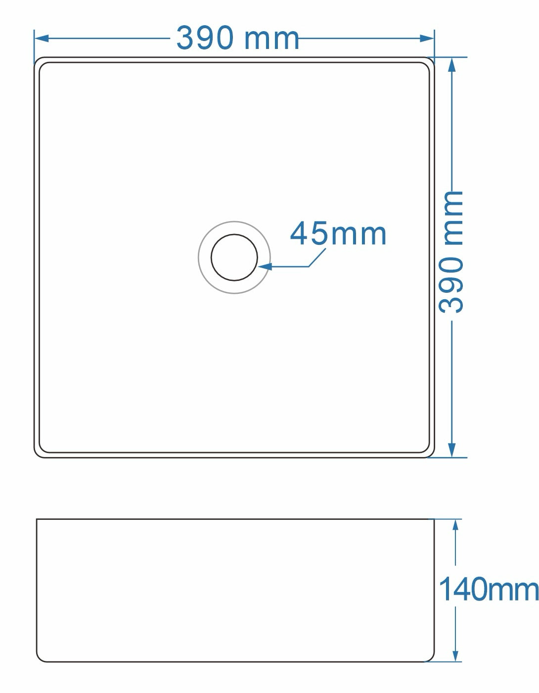 Tailored Bathrooms Parma Square Countertop Basin – Gloss White (390x390xD140mm)