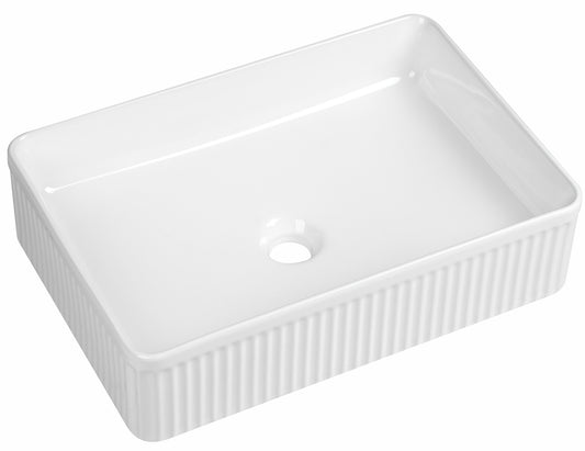 Tailored Bathrooms Flauto Fluted Rectangle Countertop Basin – Gloss White 500x340x130mm