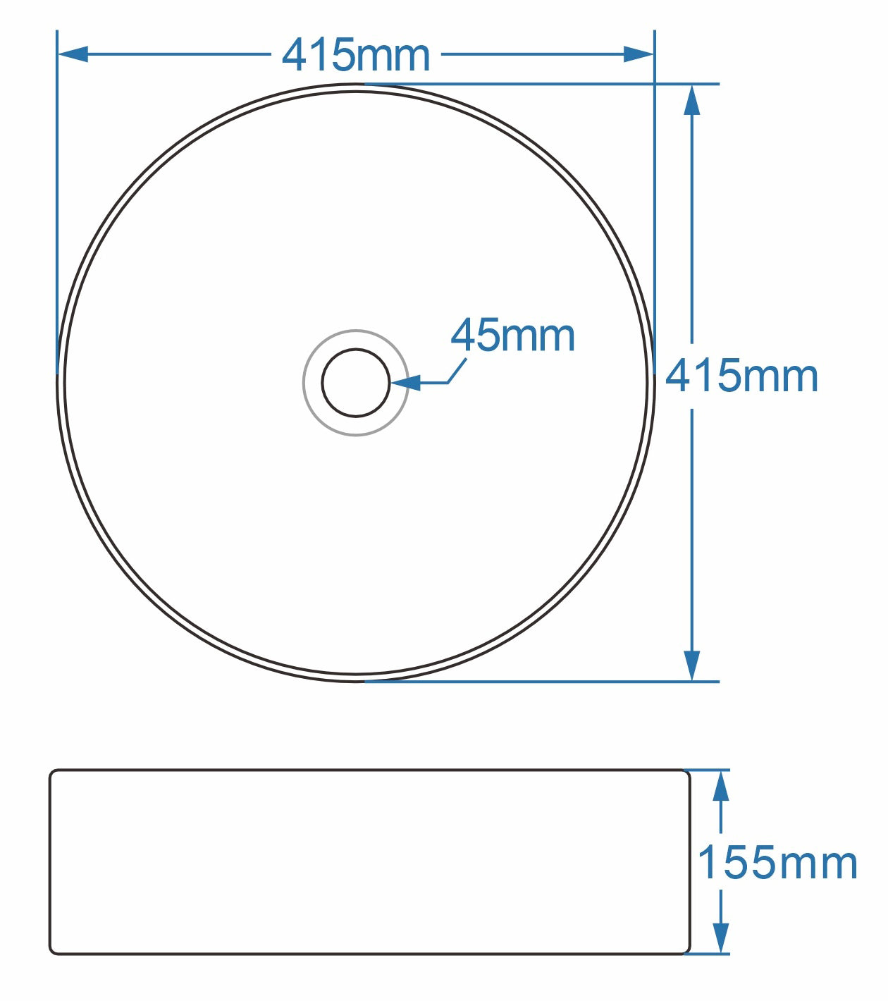 Tailored Bathrooms Rimini Round Countertop Basin - Gloss White - 410mm