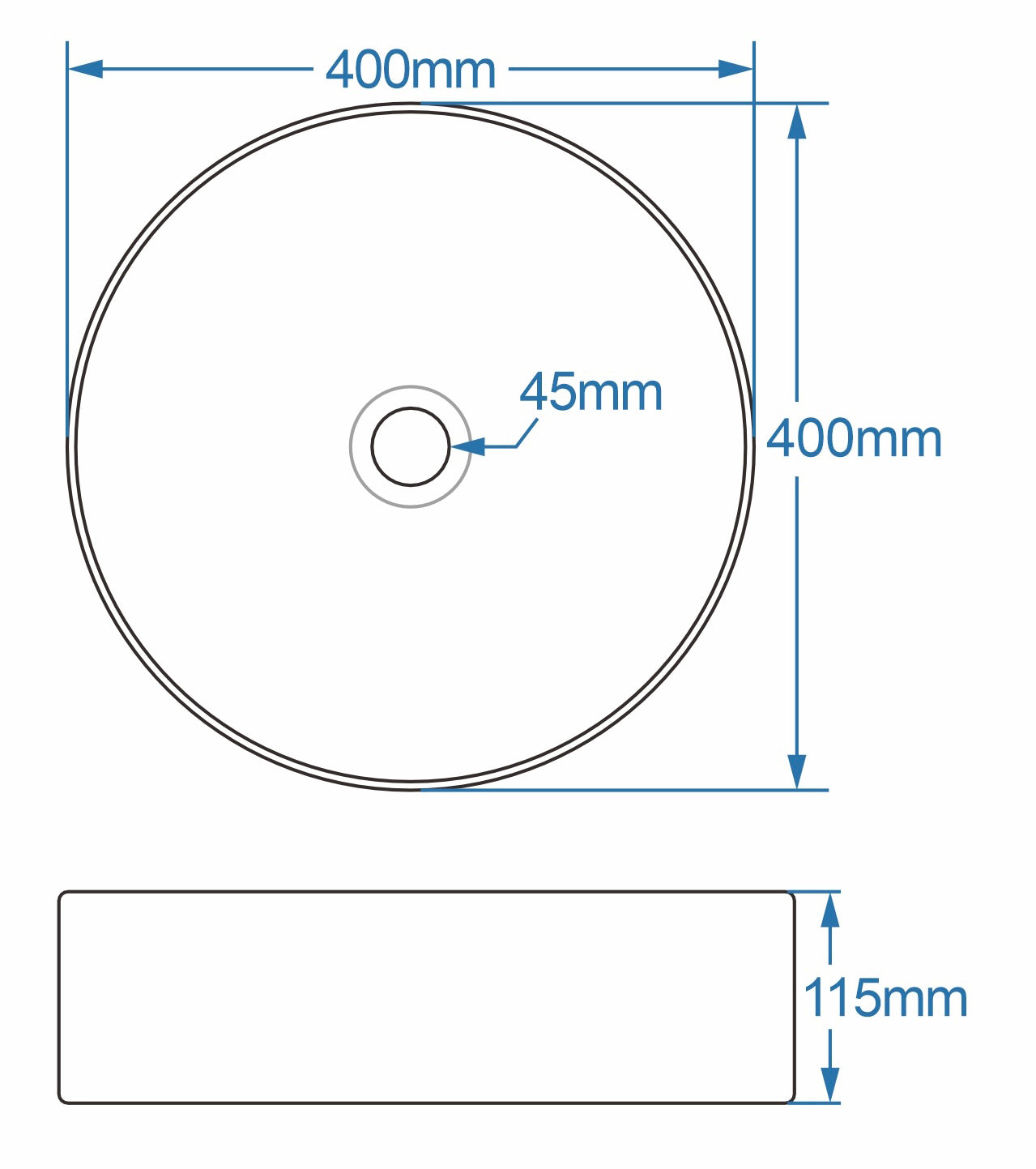 Tailored Bathrooms Black Round Countertop Basin – Black/White (400x400x115mm)