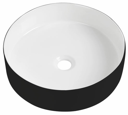 Tailored Bathrooms Black Round Countertop Basin – Black/White (400x400x115mm)