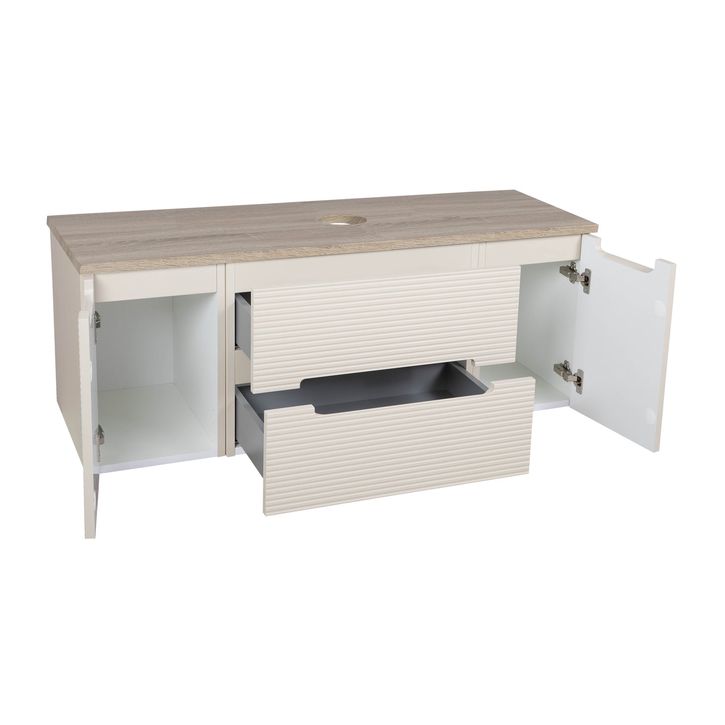 Tailored Bathrooms Monza Plus 1200mm Fluted Wall Hung Vanity with 2 Side Cabinets & Countertop