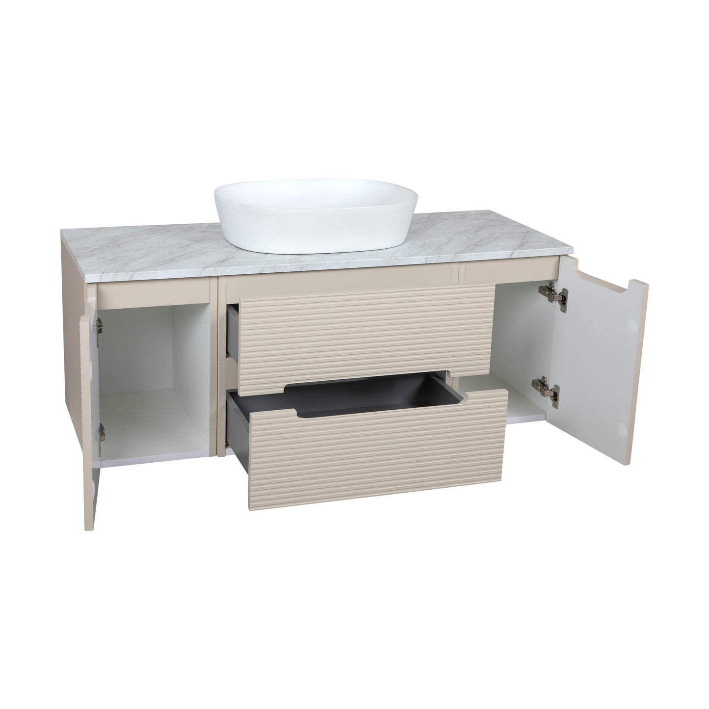 Tailored Bathrooms Monza Plus 1200mm Fluted Wall Hung Vanity with 2 Side Cabinets & Countertop