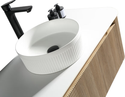 Tailored Bathrooms – Flauto 1070mm Wall Hung Curve Corner Vanity with Sintered Stone Counter Top