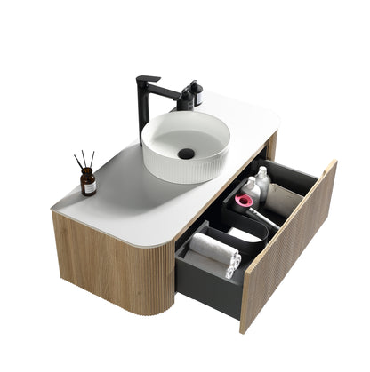 Tailored Bathrooms – Flauto 1070mm Wall Hung Curve Corner Vanity with Sintered Stone Counter Top