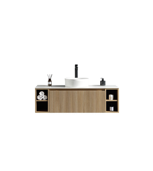 Tailored Bathrooms – Flauto 1200mm Wall Hung Vanity with 2 Side Storage & Sintered Stone Counter Top