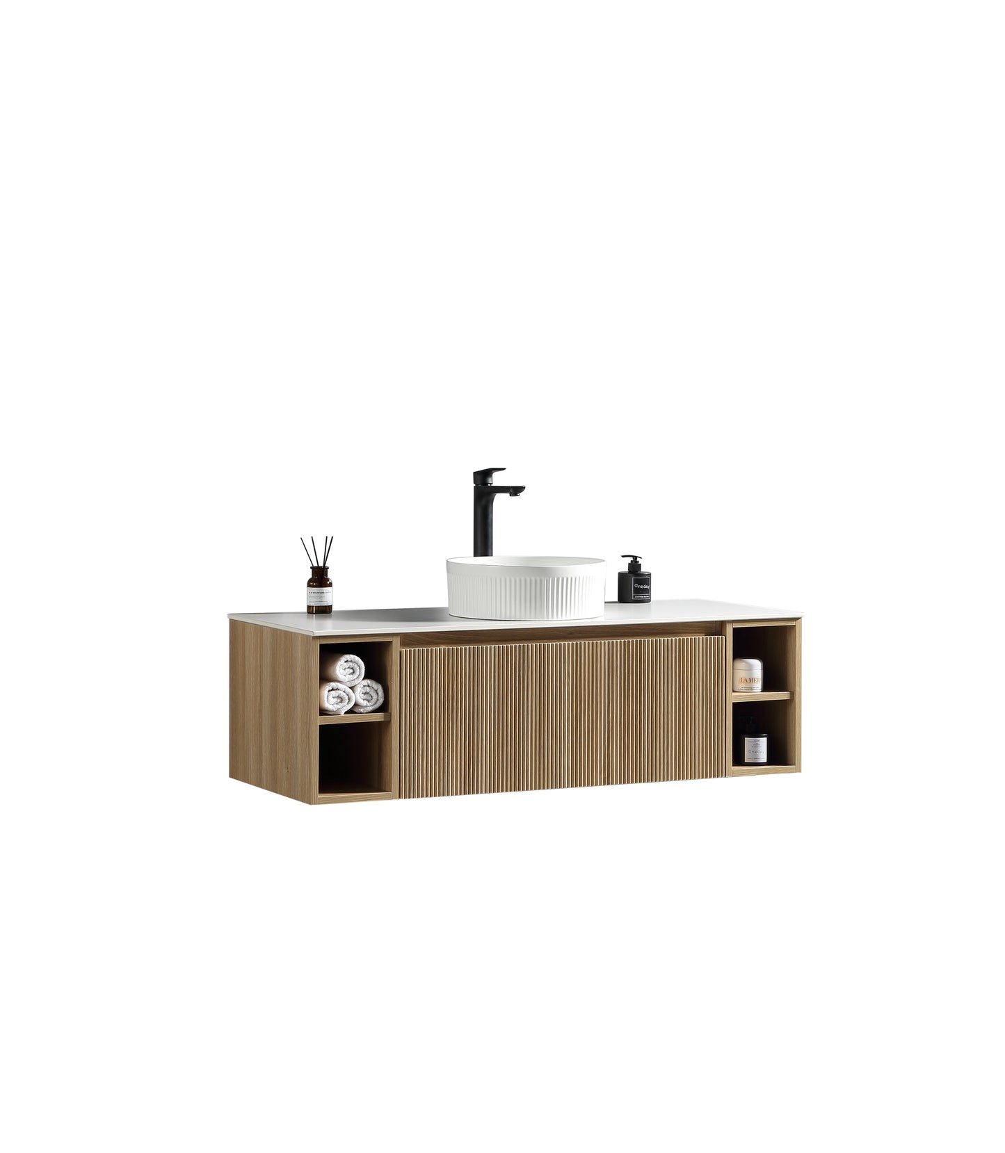 Tailored Bathrooms – Flauto 1200mm Wall Hung Vanity with 2 Side Storage & Sintered Stone Counter Top